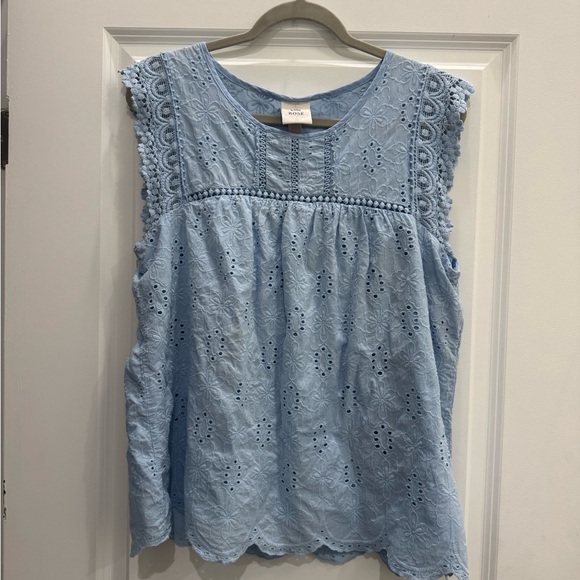Knox Rose Light Blue Eyelet Blouse - Picture 1 of 3